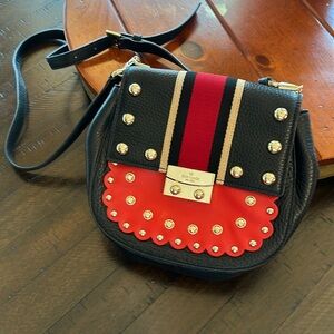 KATE SPADE Madison Stewart Street Gold Studded Crossbody - Black and Red Leather